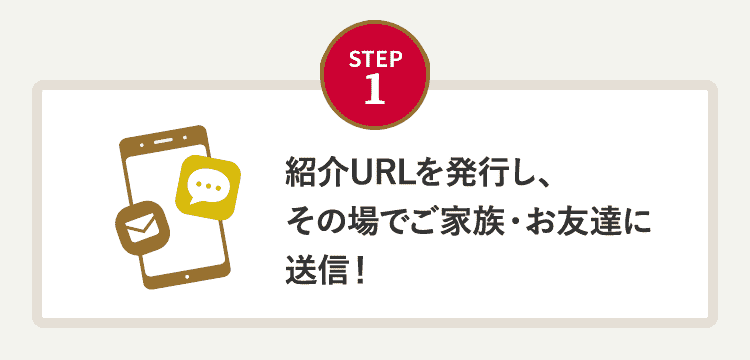 STEP 1：紹介URLを発行し、その場でご家族・お友達に送信！
