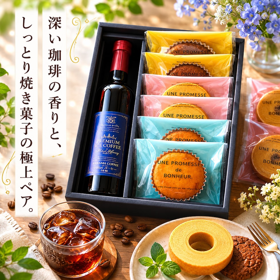 プレミアムアイスコーヒー 焼菓子 高級感 パッケージ