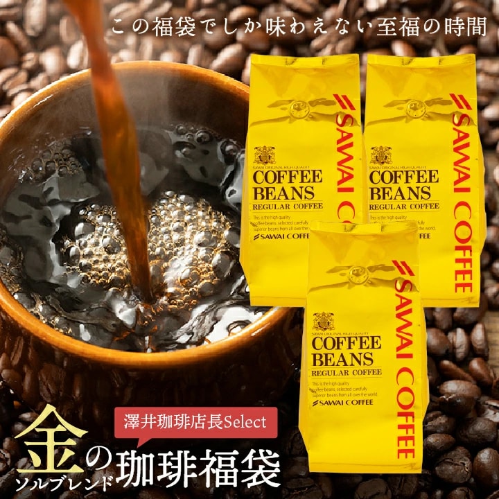 送料無料 コーヒー豆 福袋 レギュラーコーヒー 店長セレクト ブレンドコーヒー 金の珈琲福袋 至福の時間 3袋セット 大容量 お得