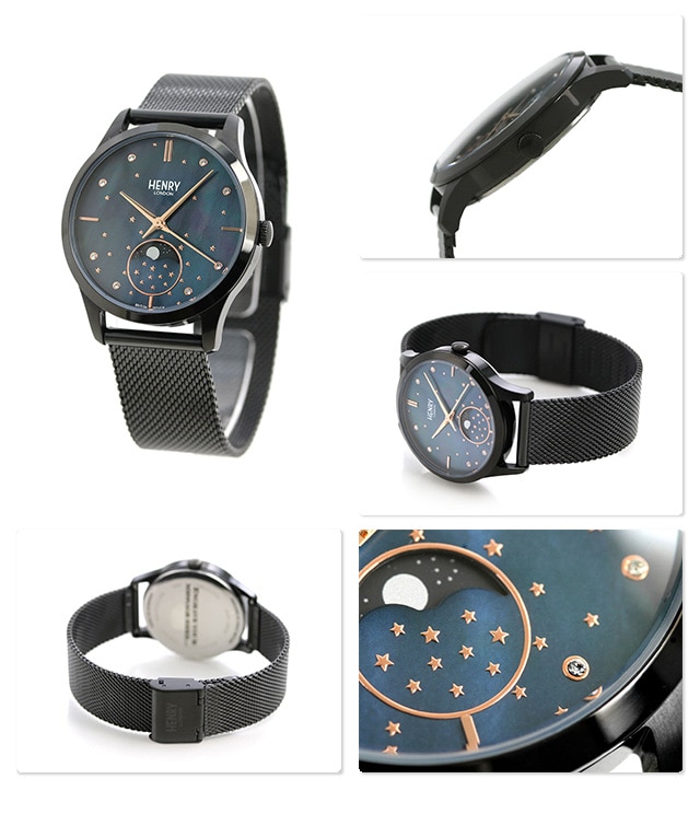 dショッピング |ヘンリーロンドン 時計 ムーンフェイズ レディース HL35-LM-0326 HENRY LONDON 腕時計 月齢表示  ブルーシェル×ブラック | カテゴリ：の販売できる商品 | 腕時計のななぷれ (028HL35-LM-0326)|ドコモの通販サイト