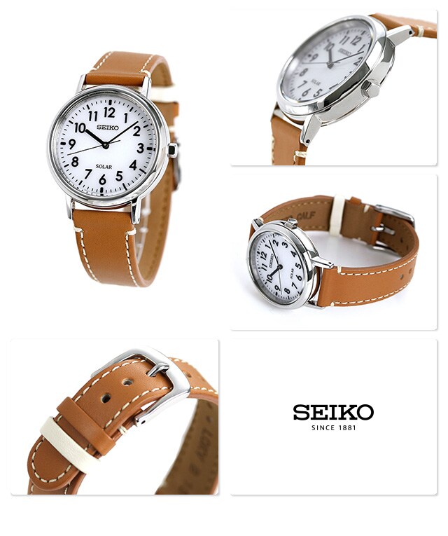dショッピング |セイコー 腕時計 レディース ソーラー STPX069 SEIKO 時計 キッズ 子供用 受験生 ホワイト×ライトブラウン 革ベルト  | カテゴリ：の販売できる商品 | 腕時計のななぷれ (028STPX069)|ドコモの通販サイト