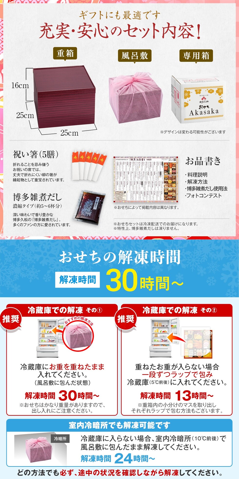 充実・安心のセット内容・解凍時間