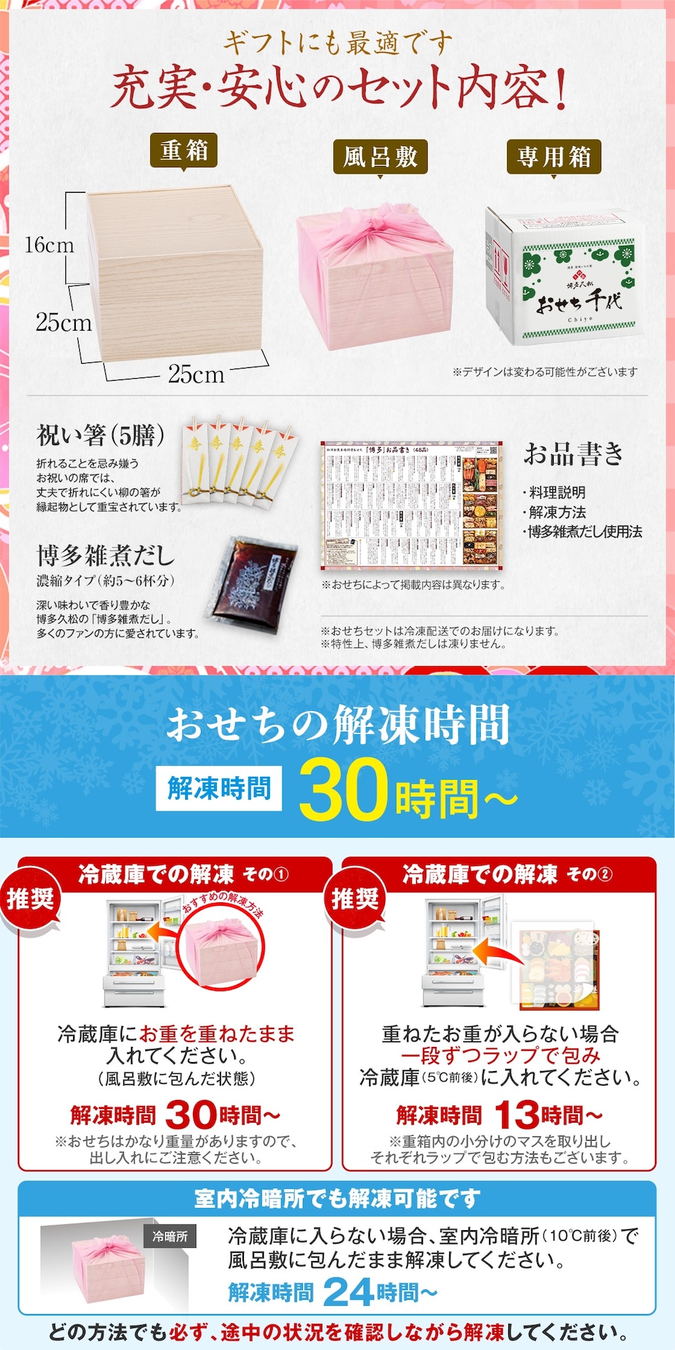充実・安心のセット内容・解凍時間