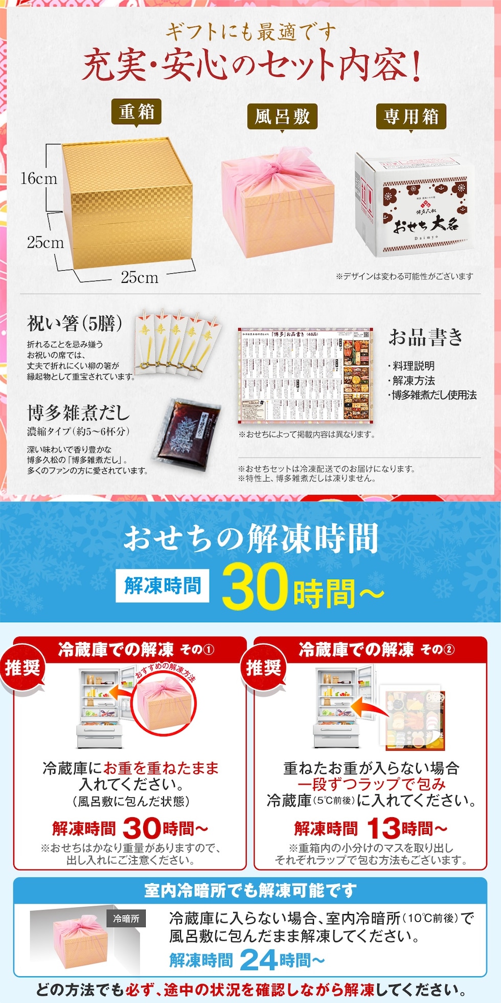 充実・安心のセット内容・解凍時間