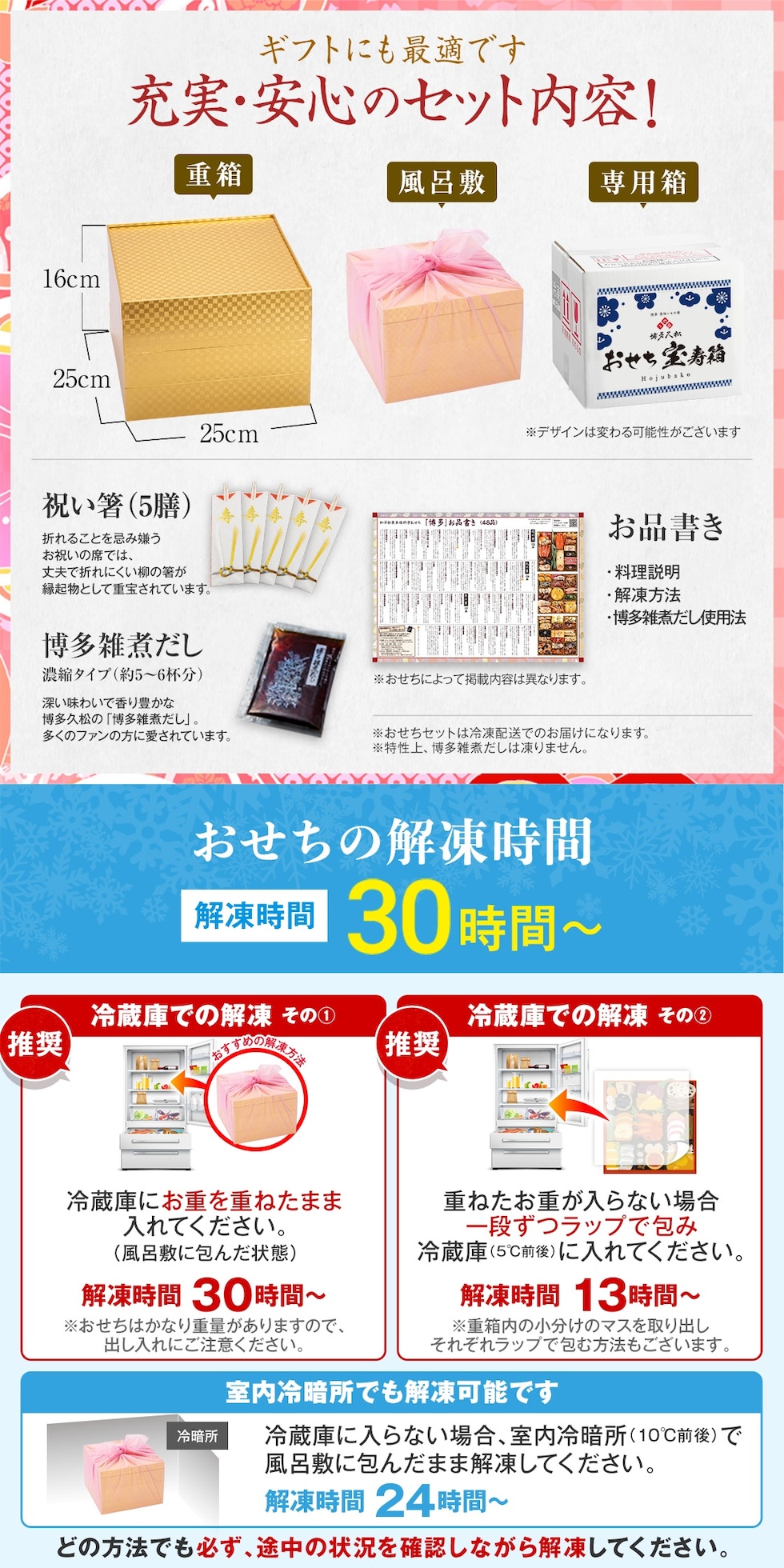 充実・安心のセット内容・解凍時間