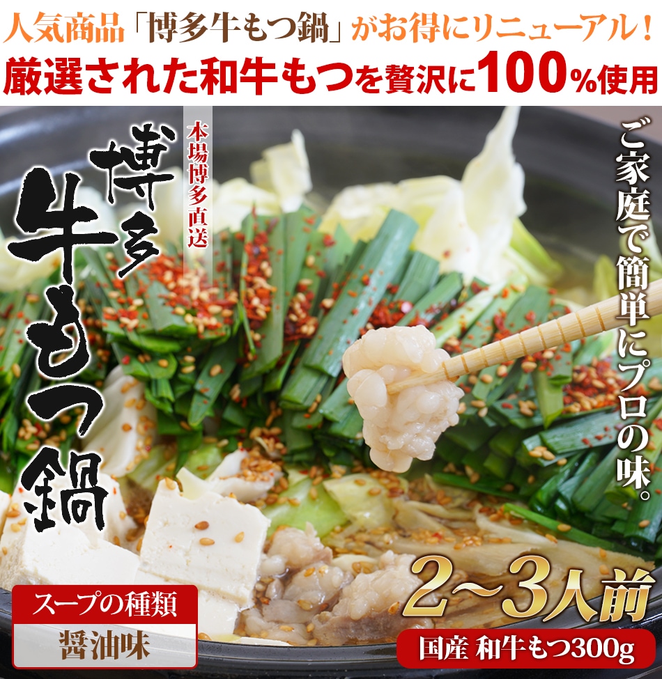 dショッピング |博多 国産牛もつ鍋 2~3人前 300ｇ【醤油味