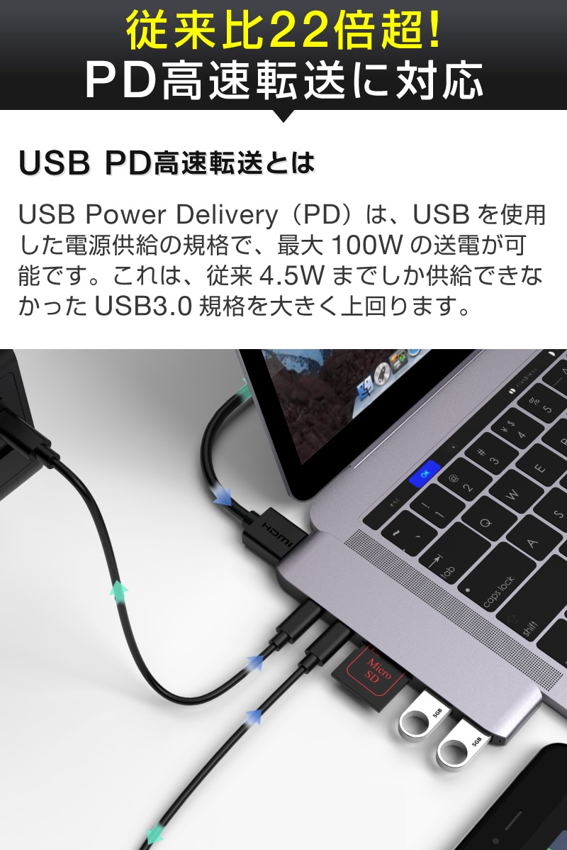 dショッピング |タイプc 変換アダプター USB-Cハブ type-c ハブ カードリーダー mac os macbook macBook pro  windows linux HDMI 1ポート USB C 2ポート USB 3.0 2ポート SDカード 1ポート microSDカード 1ポート  PD対応 45w | カテゴリ：の販売できる商品 | ホビナビ (