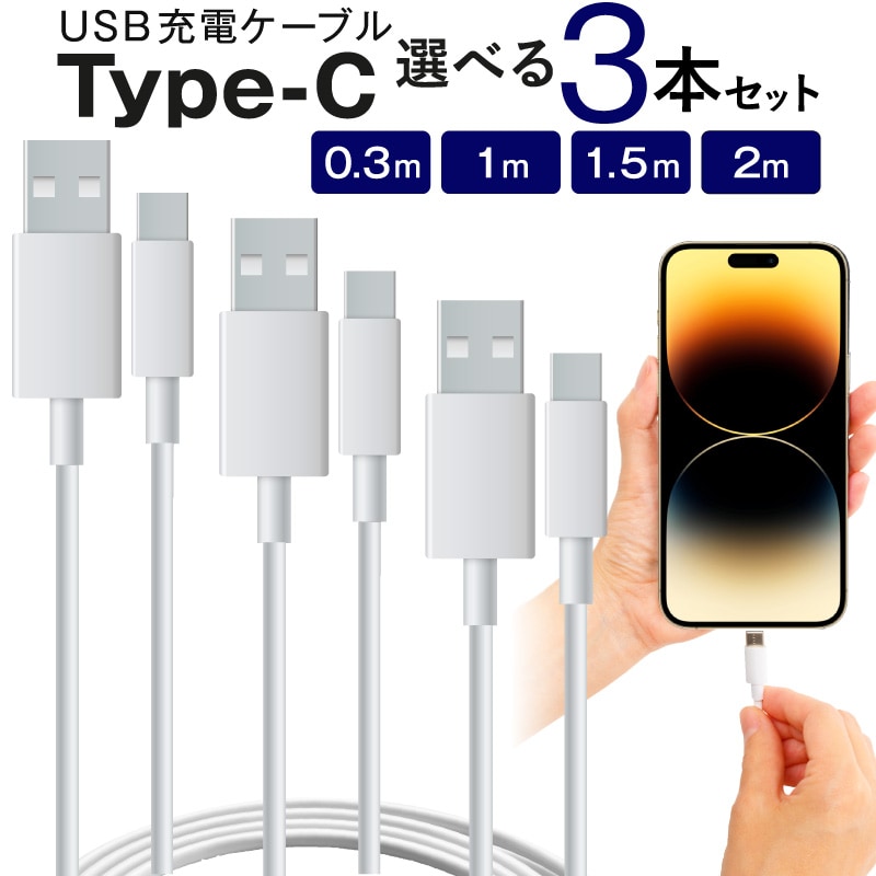 wantobe Type-C＆Lightning変換付 3Wayケーブル 1.0m ブラック