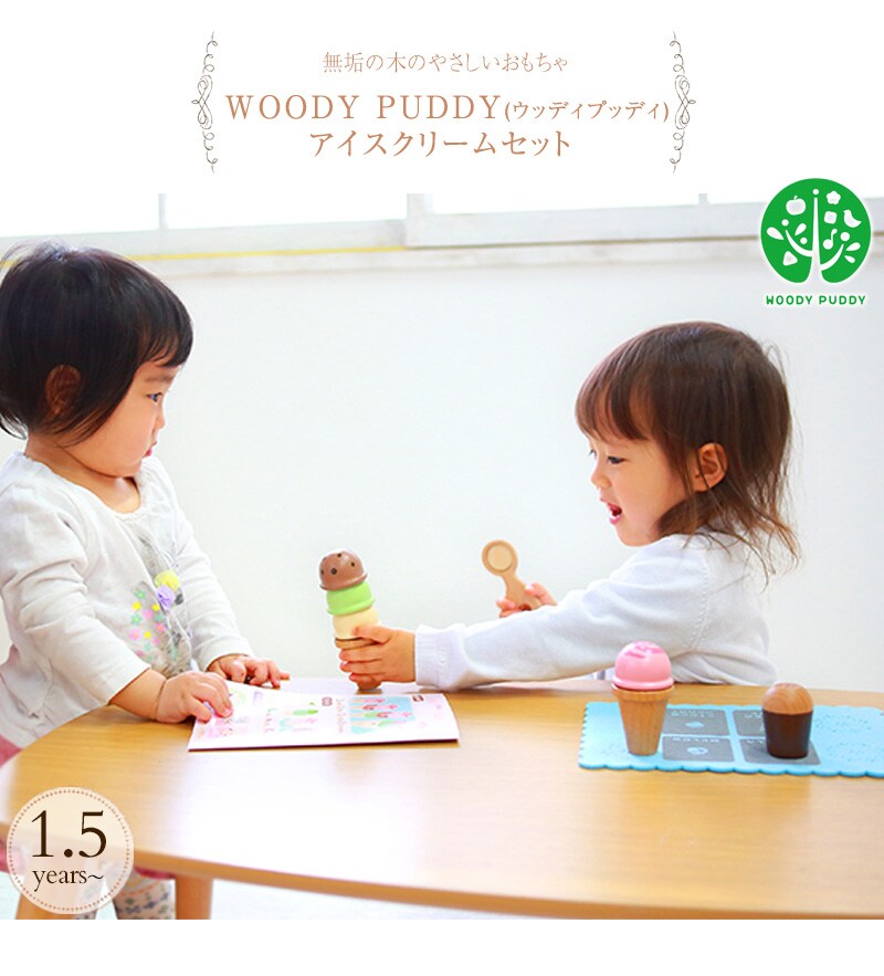 WOODY PUDDY(ウッディプッディ) アイスクリームセット G05-1170  木のおもちゃ 木製玩具 おままごと アイスクリーム お店屋さん  