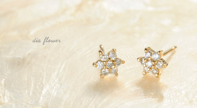 K18 diamond pierced earrings K18 ダイヤモンド ピアス dia flower 