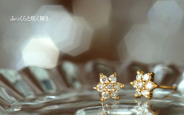 K18 diamond pierced earrings K18 ダイヤモンド ピアス dia flower 