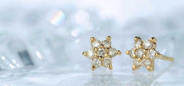 K18 diamond pierced earrings K18 ダイヤモンド ピアス dia flower 