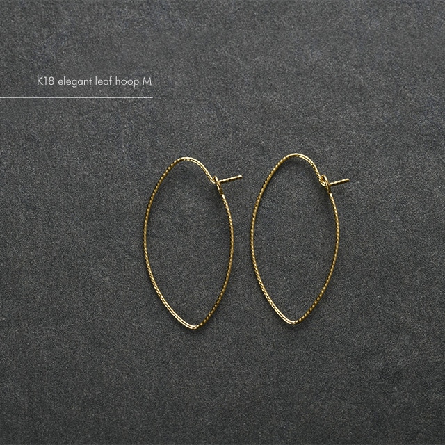 K18 pierced earrings elegant leaf hoop