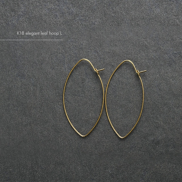 K18 pierced earrings elegant leaf hoop