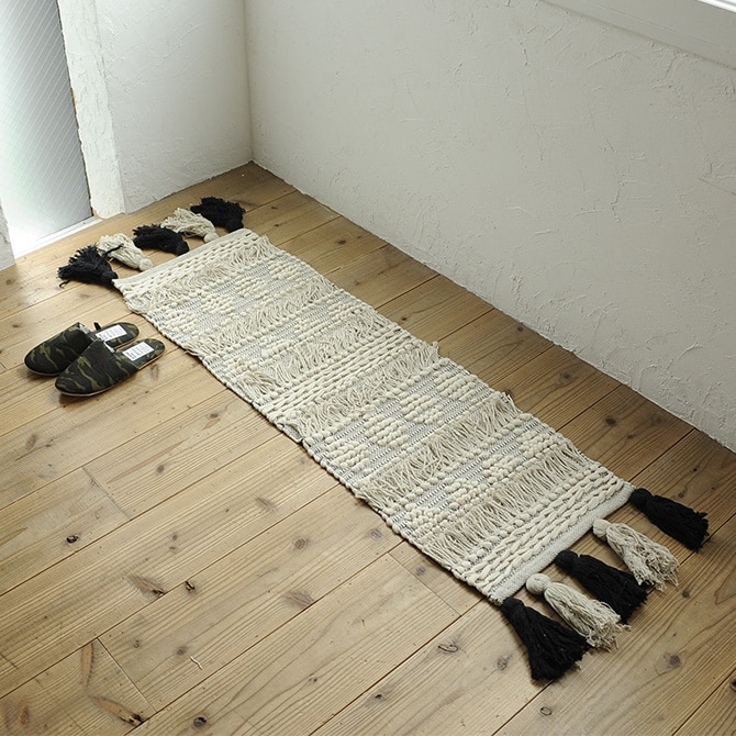 amabro アマブロ フリンジキッチンマット 40×120cm キッチンマット ラグ ラグマット インド 綿 インテリア 伝統 ナチュラル おしゃれ アート