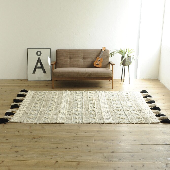 amabro アマブロ フリンジラグ 140×200cm  ラグ ラグマット カーペット インド 綿 インテリア 伝統 ナチュラル おしゃれ アート  