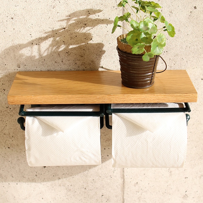 TAO トイレットペーパーホルダー 2連  トイレットペーパーホルダー 木製 おしゃれ 北欧 2連 ペーパーホルダー トイレ 収納 棚付き ナチュラル  