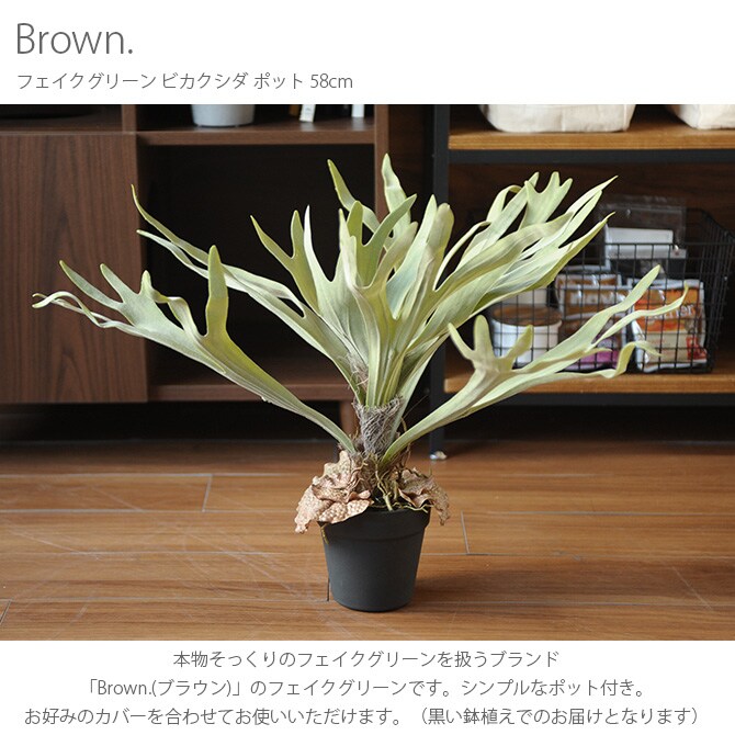 Brown. ブラウン フェイクグリーン ビカクシダ ポット 58cm 観葉植物 フェイクグリーン おしゃれ 造花 ディスプレイ ボタニカル 植物 多肉植物 インテリア おしゃれ