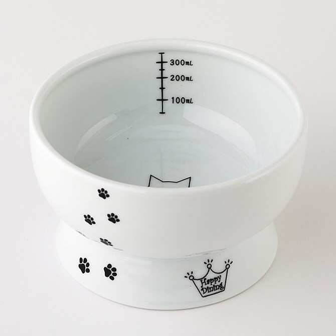 猫壱 ハッピーダイニング 脚付ウォーターボウル 猫柄 DC-0704-02 猫用 食器 ウォーターボウル 皿 電子レンジ対応 食洗機対応 陶器 白 水飲み ペット