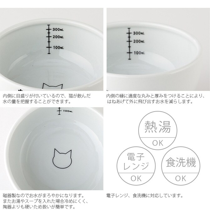 猫壱 ハッピーダイニング 脚付ウォーターボウル 猫柄 DC-0704-02 猫用 食器 ウォーターボウル 皿 電子レンジ対応 食洗機対応 陶器 白 水飲み ペット