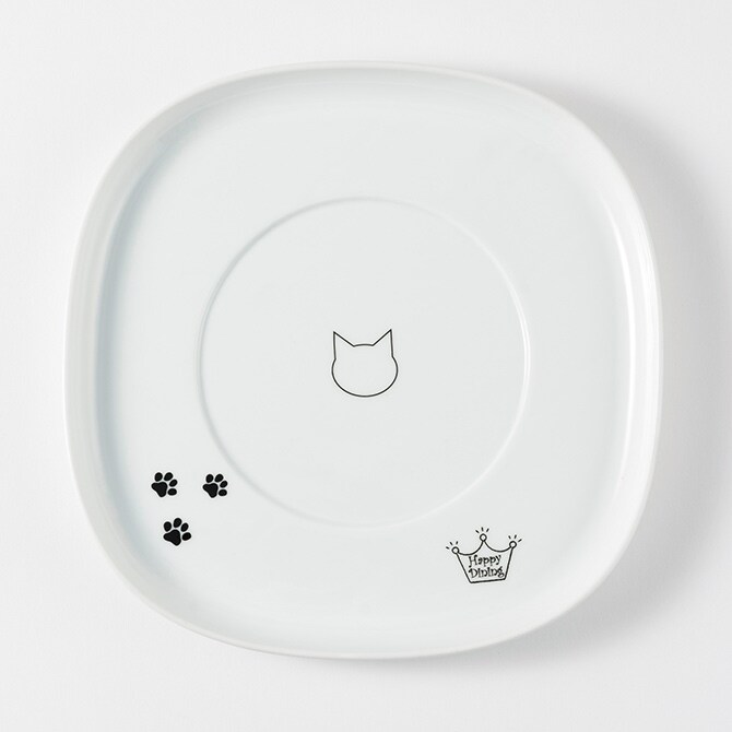 猫壱 ハッピーダイニング 食器トレーシングル DC-0750-01 猫用 食器トレー 皿 電子レンジ対応 食洗機対応 陶器 白 ペット