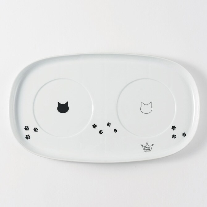 猫壱 ハッピーダイニング 食器トレーダブル DC-0751 猫用 食器トレー 皿 電子レンジ対応 食洗機対応 陶器 白 ペット