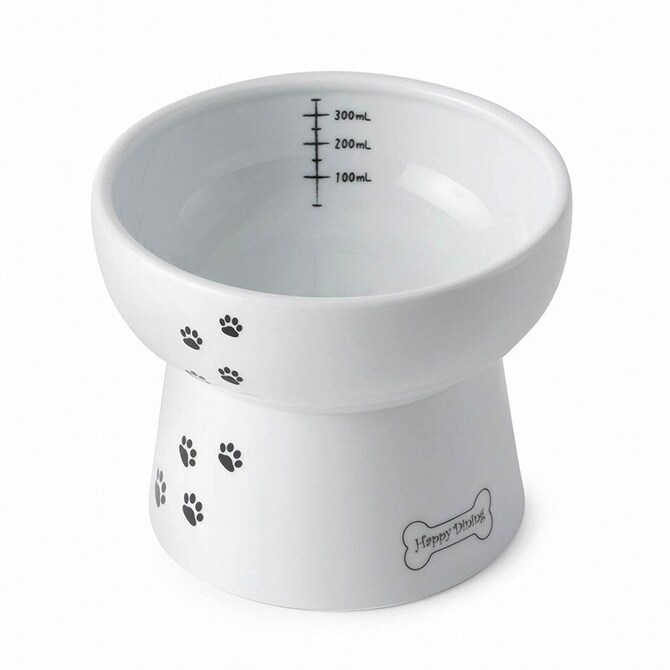 猫壱 脚付ウォーターボウル 犬柄・犬用 シリコン付き DC-0742 犬用 食器 ウォーターボウル 皿 電子レンジ対応 食洗機対応 陶器 白 ペット 水飲み