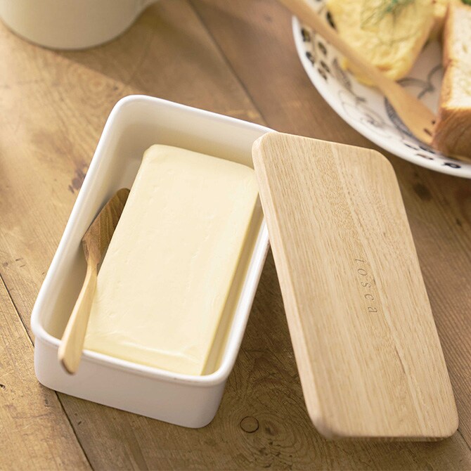 tosca トスカ バターケース バターケース 陶器 北欧 おしゃれ 木 白 保存容器 キャニスター キッチン 収納