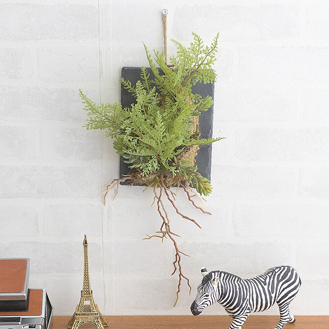 Brown. ブラウン フェイクグリーン ファーン ウォールハンギング スレート 20 フェイクグリーン 壁掛け ハンギング おしゃれ 壁 グリーン インテリア 造花 植物 ペット