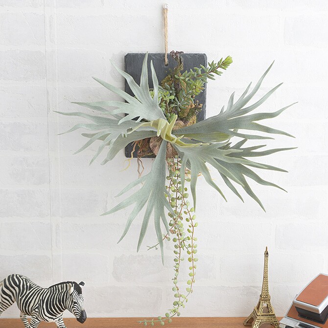 Brown. ブラウン フェイクグリーン ビカクシダ ウォールハンギング スレート 20 フェイクグリーン 壁掛け ハンギング おしゃれ 壁 グリーン インテリア 造花 植物 ペット