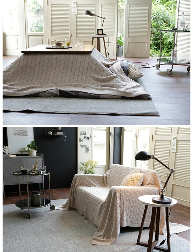 Fab the Home ファブザホーム マルチカバー M ケーブルニット マルチカバー おしゃれ ニット ソファカバー ベッドカバー こたつカバー 冬 あったか ケーブル 防寒