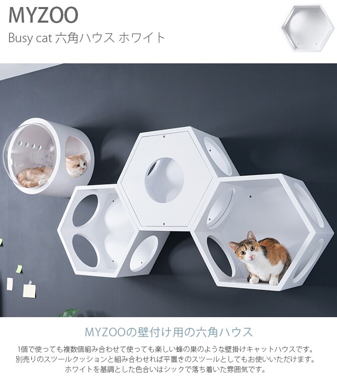 MYZOO マイズー Busy cat 六角ハウス 猫 キャットステップ キャットウォーク 六角 ホワイト MY ZOO シンプル MYZOO 壁掛け 北欧
