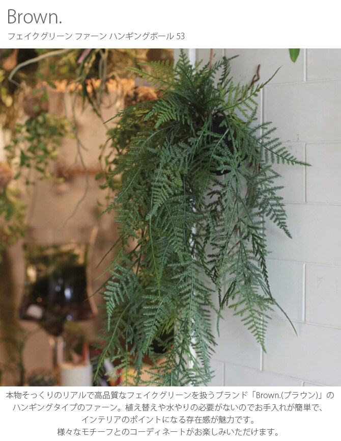 Brown. ブラウン フェイクグリーン ファーン ハンギングボール 53
