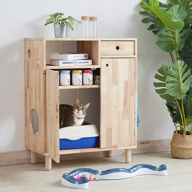 NATURAL SIGNATURE ナチュラルシグネチャー Cut-hus キャトハス ペットクローゼット  猫 隠れ家 猫トイレ 目隠し 収納 棚 木目 ウッド ねこ 家具 インテリア  