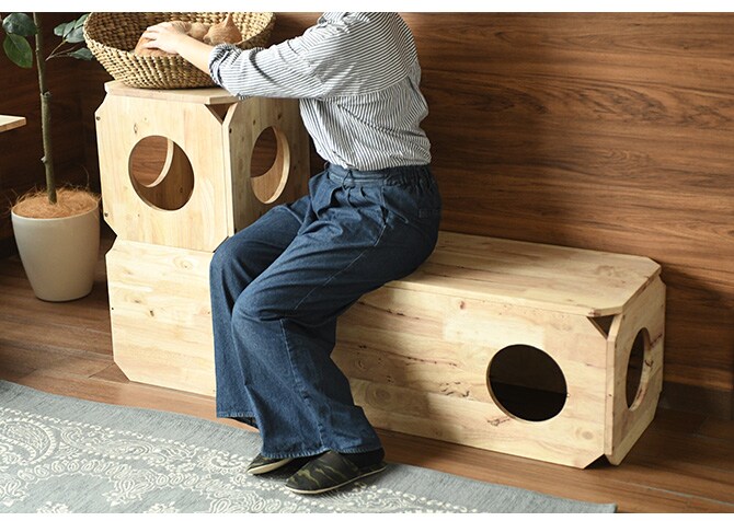 NATURAL SIGNATURE ナチュラルシグネチャー Cut-hus キャトハス ペットベンチ L 猫 ベンチ 隠れ家 キャットタワー おしゃれ 組み合わせ 積み重ね 木 家具 インテリア