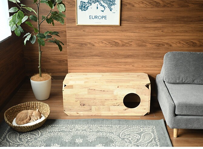 NATURAL SIGNATURE ナチュラルシグネチャー Cut-hus キャトハス ペットベンチ L 猫 ベンチ 隠れ家 キャットタワー おしゃれ 組み合わせ 積み重ね 木 家具 インテリア