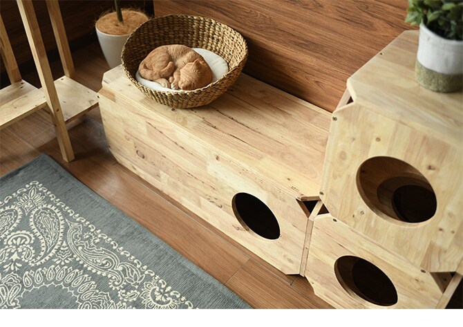 NATURAL SIGNATURE ナチュラルシグネチャー Cut-hus キャトハス ペットベンチ L 猫 ベンチ 隠れ家 キャットタワー おしゃれ 組み合わせ 積み重ね 木 家具 インテリア