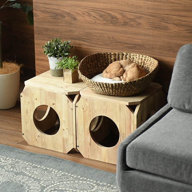 NATURAL SIGNATURE ナチュラルシグネチャー Cut-hus キャトハス ペットベンチ S  猫 ベンチ 隠れ家 キャットタワー 組み合わせ 積み重ね 木 家具 インテリア  