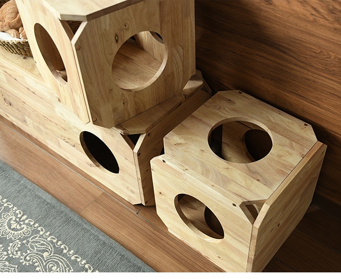 NATURAL SIGNATURE ナチュラルシグネチャー Cut-hus キャトハス ペットベンチ S  猫 ベンチ 隠れ家 キャットタワー 組み合わせ 積み重ね 木 家具 インテリア  