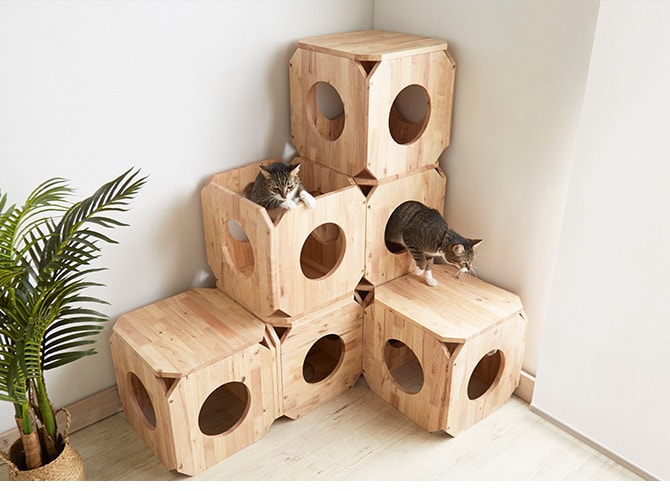 NATURAL SIGNATURE ナチュラルシグネチャー Cut-hus キャトハス ペットベンチ S  猫 ベンチ 隠れ家 キャットタワー 組み合わせ 積み重ね 木 家具 インテリア  