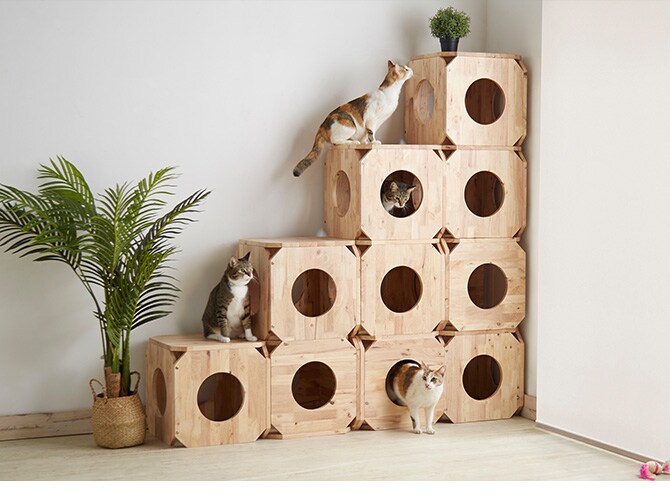 NATURAL SIGNATURE ナチュラルシグネチャー Cut-hus キャトハス ペットベンチ S  猫 ベンチ 隠れ家 キャットタワー 組み合わせ 積み重ね 木 家具 インテリア  