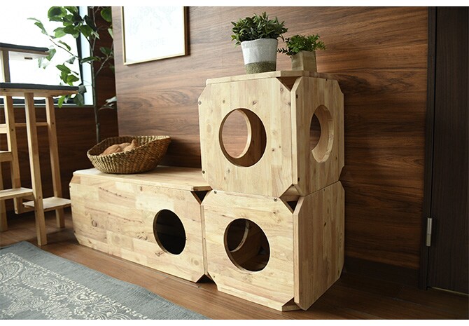 NATURAL SIGNATURE ナチュラルシグネチャー Cut-hus キャトハス ペットベンチ S  猫 ベンチ 隠れ家 キャットタワー 組み合わせ 積み重ね 木 家具 インテリア  
