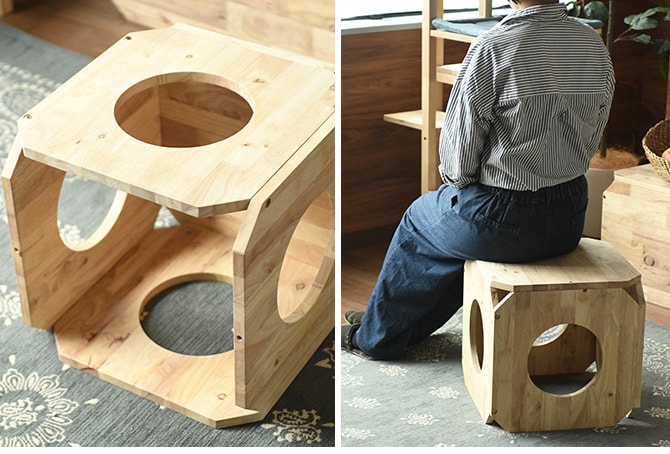 NATURAL SIGNATURE ナチュラルシグネチャー Cut-hus キャトハス ペットベンチ S  猫 ベンチ 隠れ家 キャットタワー 組み合わせ 積み重ね 木 家具 インテリア  