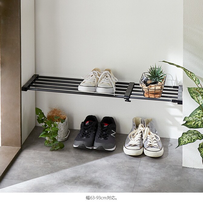 突っ張り強力伸縮棚 マットブラック 小 63-93cm  突っ張り棚 つっぱり棚 おしゃれ 強力 黒 伸縮 ツヤ消し かっこいい インダストリアル インテリア  