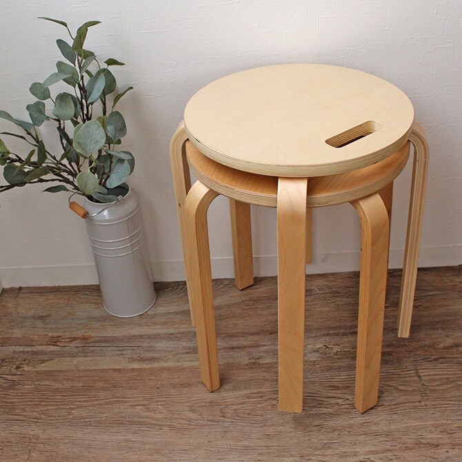 ＆NE アンドエヌイー ラウンドスタッキングスツール ハンドル付  スツール 椅子 積み重ね チェア 木 北欧 持ち運び ナチュラル おしゃれ スタッキング  