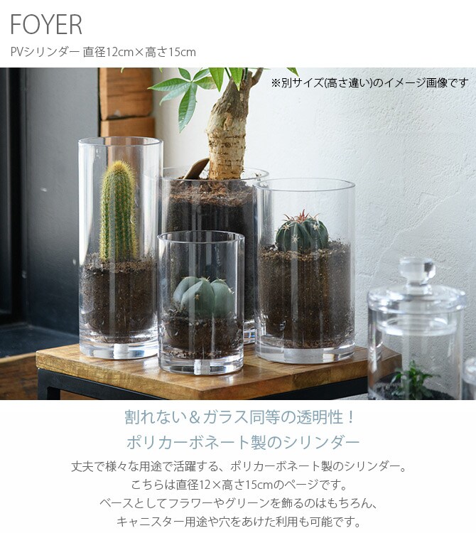 FOYER ホワイエ PVシリンダー 直径12cm×高さ15cm 
