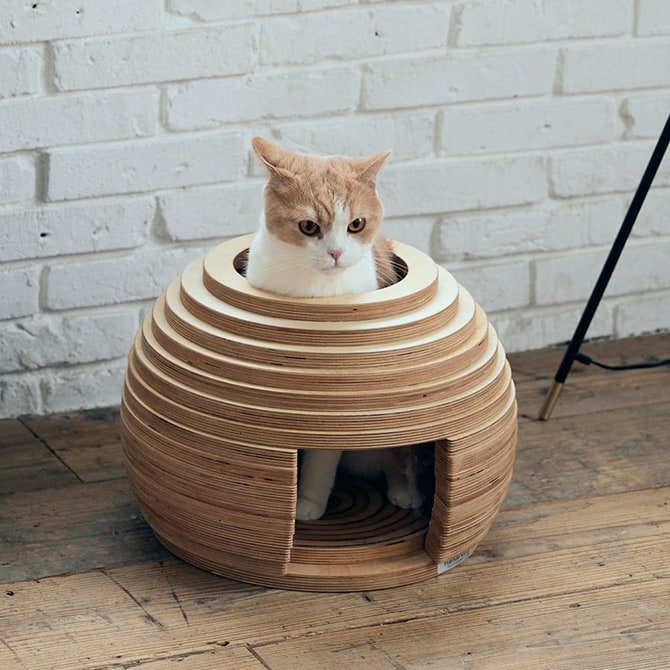 FrancePet フランスペット PE05 ねこハウス まり 猫用 猫ベッド ペットベッド ハウス 猫ハウス 木製 ボール型 おしゃれ