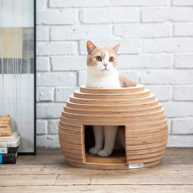 FrancePet フランスペット PE05 ねこハウス まり 猫用 猫ベッド ペットベッド ハウス 猫ハウス 木製 ボール型 おしゃれ
