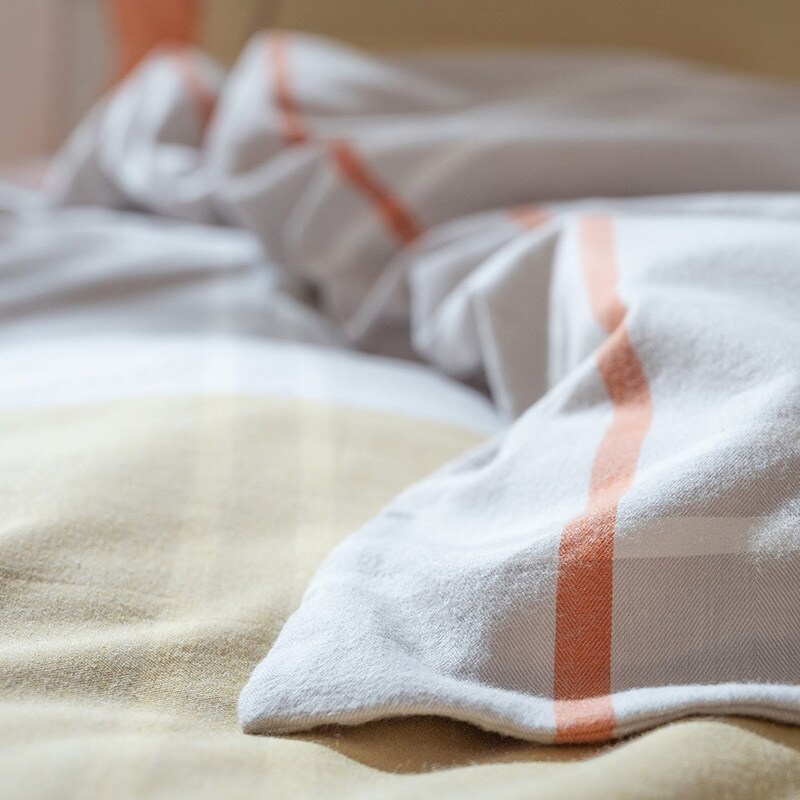 Fab the Home ファブザホーム 掛け布団カバー シングル用 Lina リーナ 掛け布団カバー シングル 綿100 コットン ストライプ 柄 布団カバー コンフォータ―カバー S ナチュラル