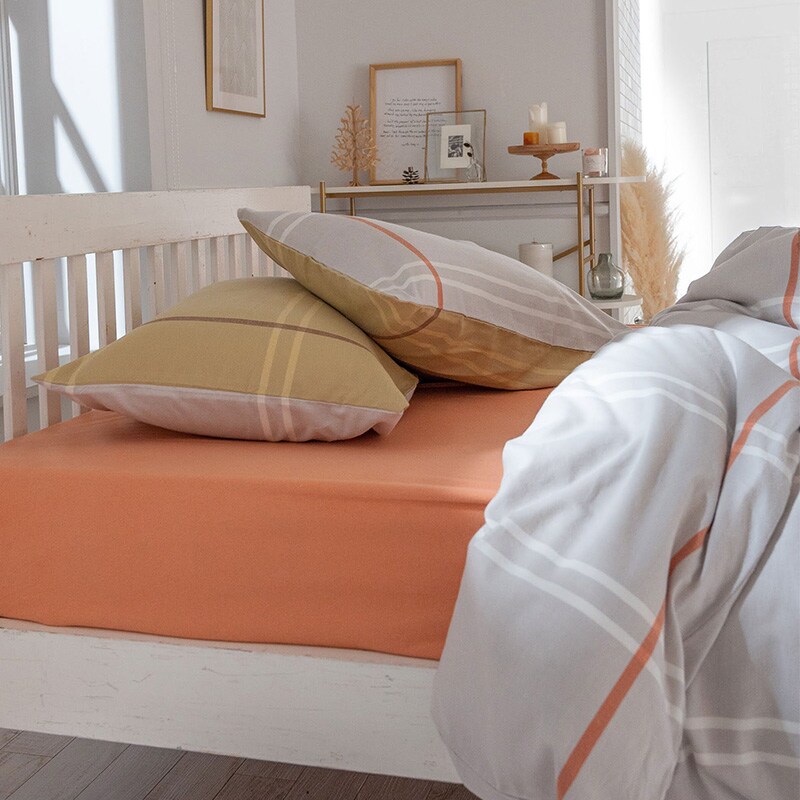 Fab the Home ファブザホーム 掛け布団カバー ダブル用 Lina リーナ 掛け布団カバー ダブル 綿100 コットン ストライプ 柄 布団カバー コンフォータ―カバー D ナチュラル